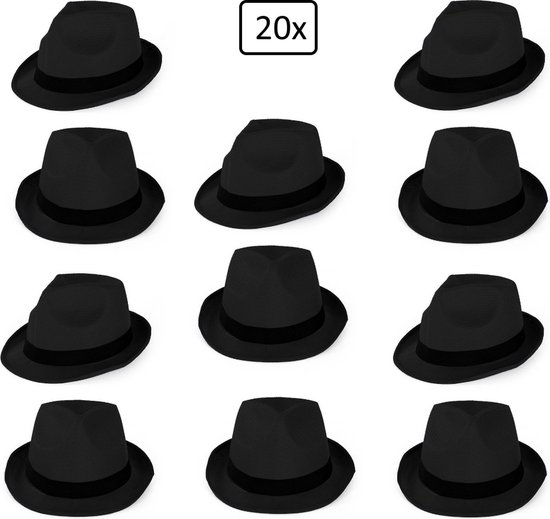 20x Festival hoed zwart met zwarte band - Carnaval Hoofddeksel hoed festival thema feest feest party