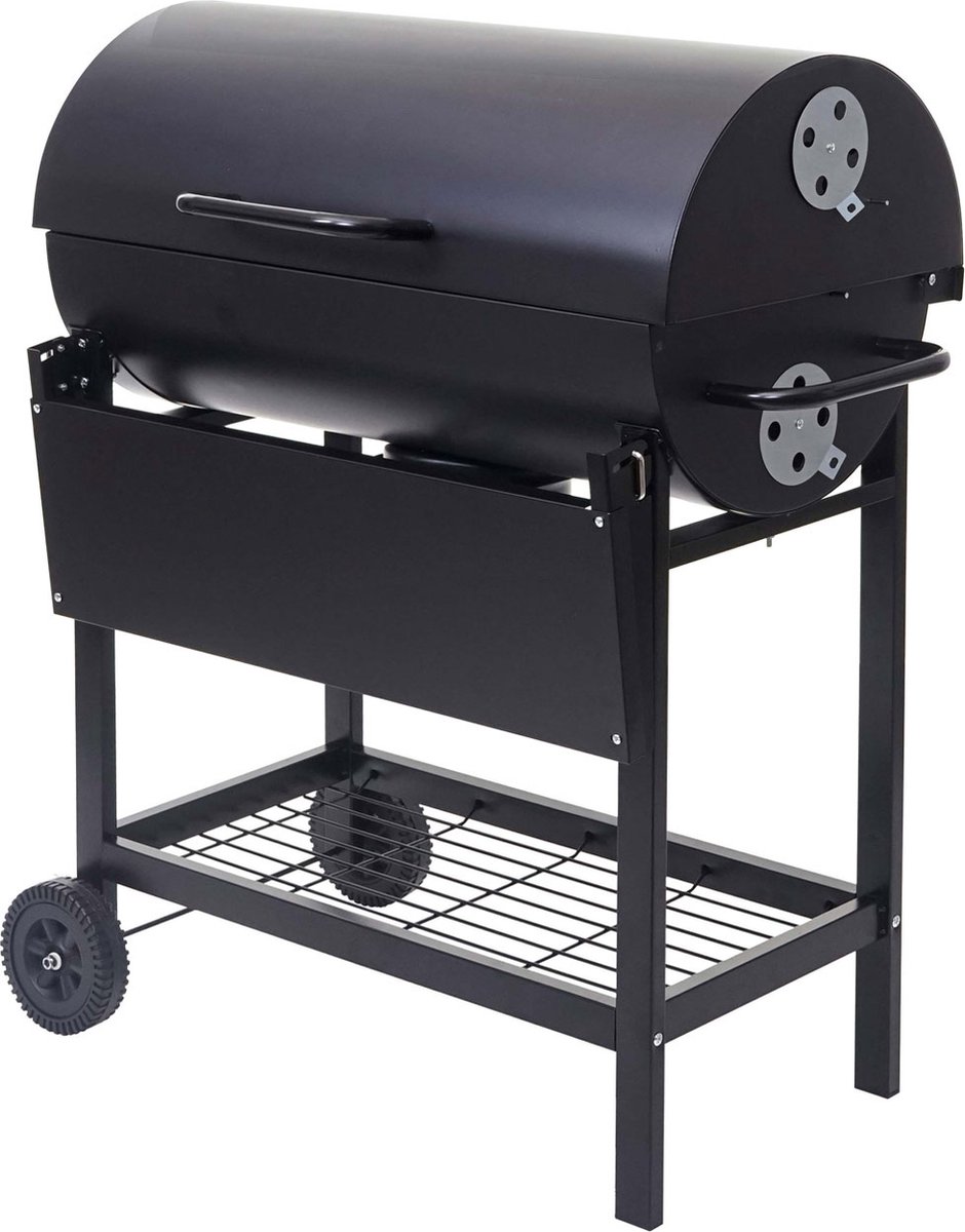 Cosmo Casa Grillwagen - Houtskoolbarbecue Staande Grill Tuinbarbecue met Deksel Plank- Staal 103x93x70cm Zwart