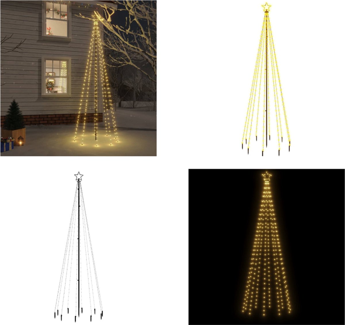 vidaXL Kerstboom met grondpin 310 LED's warmwit 300 cm - Kerstboom Met Grondpin - Kerstbomen Met Grondpinnen - Kunstkerstboom - Kerstkunstboom