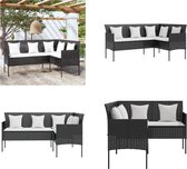 vidaXL Canapé de salon avec coussins en forme de L Poly rotin Noir - Canapé de salon - Canapés lounge - Canapé d'extérieur - Canapé de jardin
