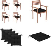 vidaXL Tuinstoelen 4 st met zwarte kussens massief teakhout - Tuinstoel - Tuinstoelen - Buitenstoel - Buitenstoelen