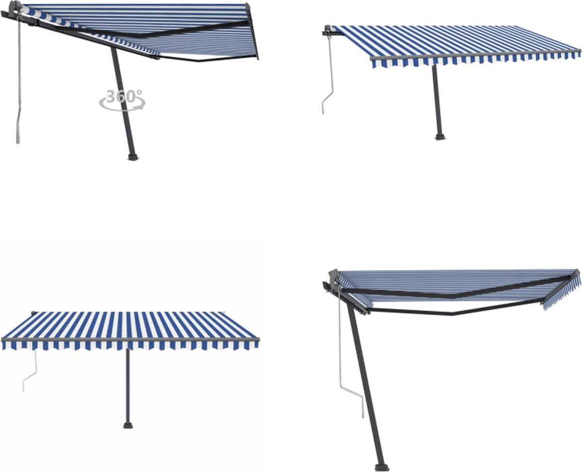 VidaXL Luifel vrijstaand automatisch 450x300 cm blauw en wit Uitschuifbare Luifel Uitschuifbare Luifels Uittrekbare Luifel Uittrekbare Luifels