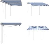 vidaXL Luifel automatisch uittrekbaar met palen 3x2-5 m blauw en wit - Uitschuifbare Luifel - Uitschuifbare Luifels - Uittrekbare Luifel - Uittrekbare Luifels