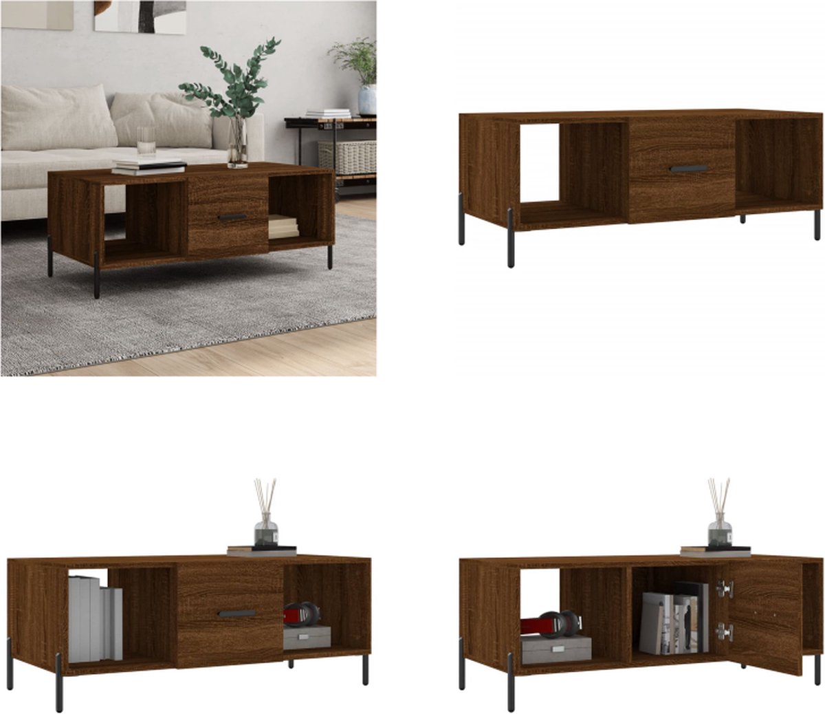 vidaXL Salontafel met lade Rook Eik 100 x 46 x 40 cm Bewerkt hout