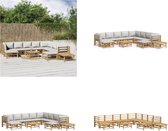 vidaXL 12-delige Loungeset met kussens bamboe lichtgrijs - Loungeset - Loungesets - Tuinset - Bamboe Loungeset