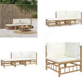 vidaXL 3-delige Loungeset met kussens bamboe crèmewit - Loungeset - Loungesets - Tuinset - Bamboe Loungeset