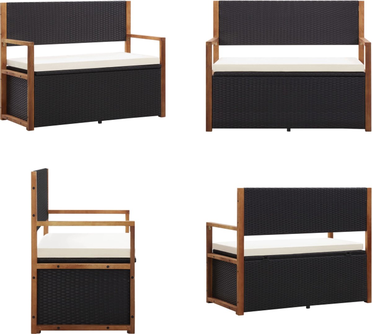 VidaXL Opbergbankje 115 cm poly rattan en massief acaciahout zwart Opslagbank Opslagbanken Opbergbankje Opbergbankjes