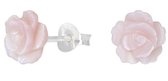 Joy|S - Zilveren bloem oorbellen - 8 mm - roze roosje