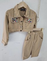 Set kleding meiden meisjes rok en jasje bruin camel studs kleuren maat 2/2Y stoer voorjaar zomer