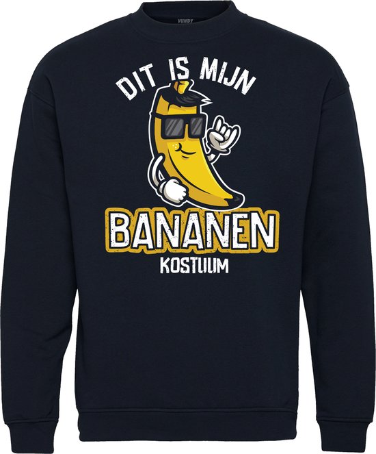 Sweater Bananen Kostuum | Carnavalskleding dames kinderen heren | Carnaval | Foute Party | Navy | maat 152/164