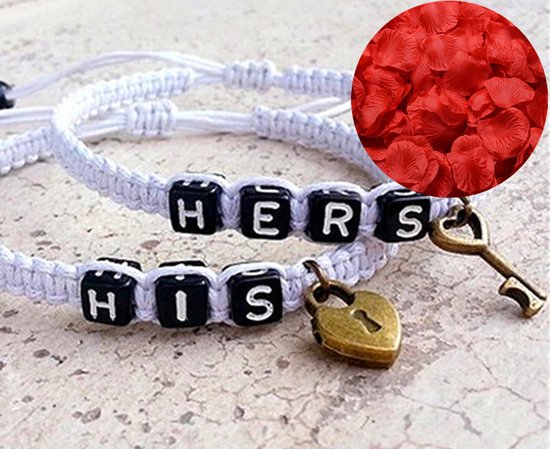 His & Hers Armband Set + Rozenblaadjes = Valentijn Pakket voor Hem en Haar