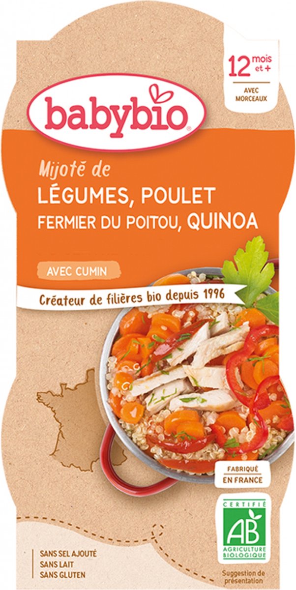 Goedkoopste Babybio Gesmoorde Groenten Kip Quinoa 12 Maanden Biologisch 2 x 200 g Kommen