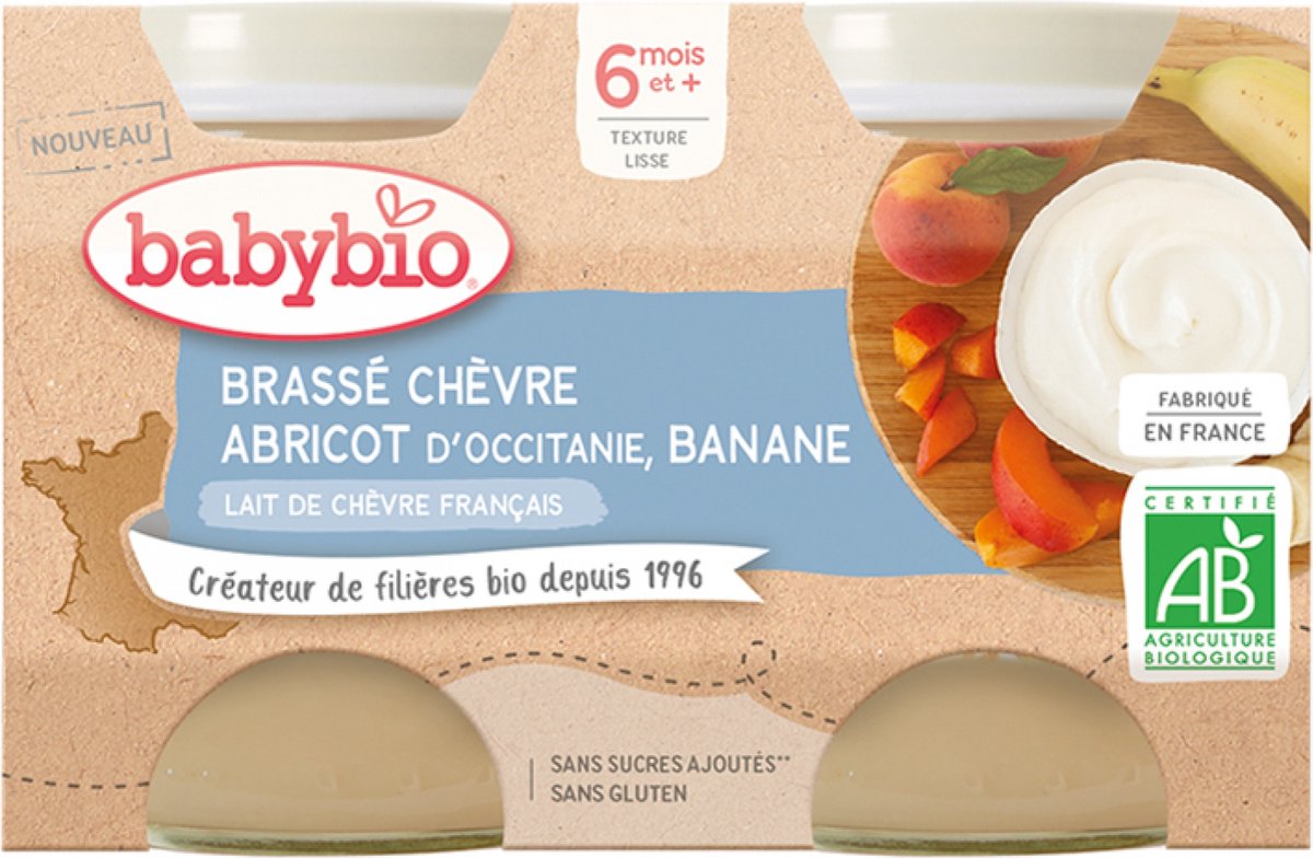 Goedkoopste Babybio Geitenmelk Abrikoos Banaan 6 Maanden en Ouder Bio 2 x 130 g Potten