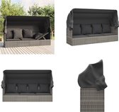 vidaXL Loungebed met luifel en kussens poly rattan grijs - Loungebed - Loungebedden - Loungebed Met Kussens - Tuinbed