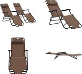 vidaXL Ligbedden inklapbaar 2 st met voetensteun staal bruin - Ligbed - Ligstoelen - Opklapbaar Ligbed - Opklapbare Ligstoelen