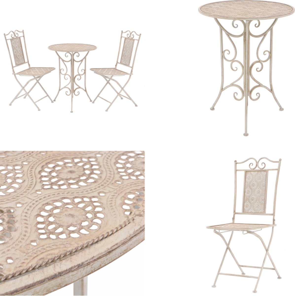 VidaXL 3-delige Bistroset staal wit Bistroset Bistrosets Stoel Stoelen