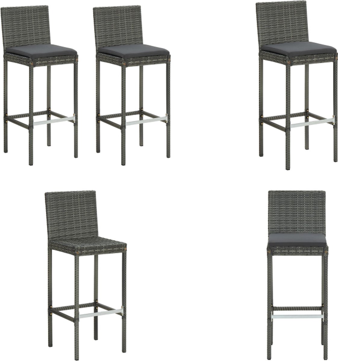 VidaXL Tuinbarkrukken met kussens 2 st poly rattan grijs Barkruk Barkrukken Barstoel Barstoelen