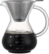 Pour Over Koffiepot met Permanent RVS koffiefilter - Slow Coffee Maker Kit - Glazen Cafetière - Koffekan Drip Gieter - Dripper Koffiemaker - Handmatig Filterkoffie koffiezetapparaat met Herbruikbaar Koffie Filter - Koffiefilterhouder set - 500 ML