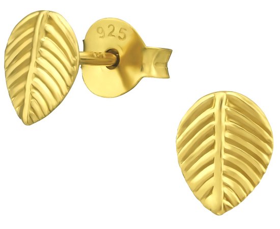 Joy|S - Zilveren blad oorbellen - 5 x 7 mm - oorknoppen - 14k goudplating
