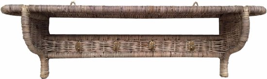Rieten Kapstok H4 - 4 haken - 100 cm - kapstok met leg plank