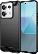 Geborsteld TPU Hoesje Geschikt voor Xiaomi Redmi Note 13 Pro / Poco X6 | Beschermhoes | Back Cover | Flexibel TPU | Stijlvol Carbon | Dun | Zwart