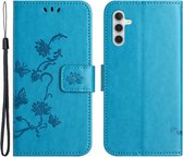 Coverup Bloemen & Vlinders Book Case - Geschikt voor Samsung Galaxy S24 Hoesje - Blauw