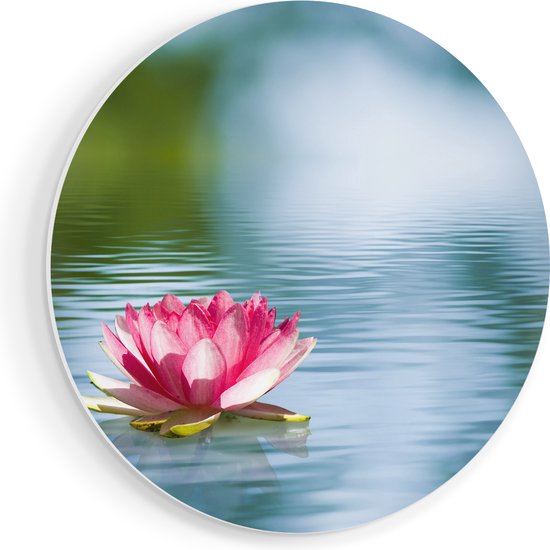 Artaza Muurcirkel - Roze Lotusbloem Op Het Water - Wandcirkel - Rond Schilderij