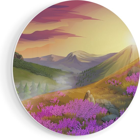 Artaza Muurcirkel - Lavendel Bloemen In De Bergen - Abstract - Wandcirkel - Rond Schilderij