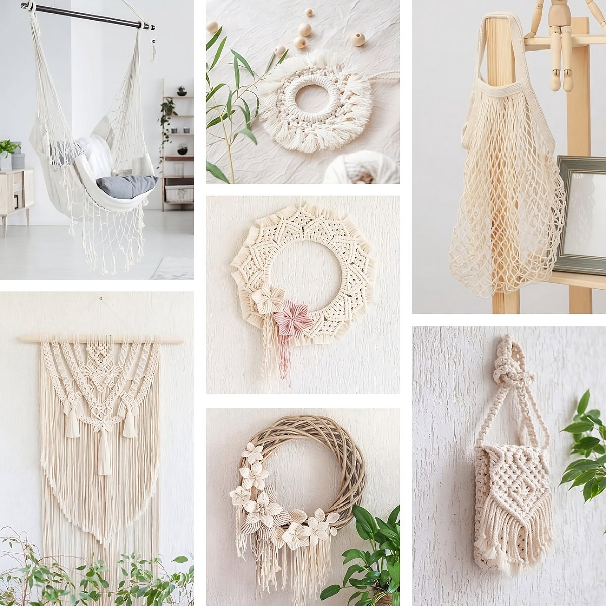 300 Meter 3mm Macramé Touw Compleet Pakket met Houten Ringen en Kralen - Hobby DIY Natuurlijk Katoen Koord\Garen voor Wandkleed en Plantenhanger Zelf Maken - Volwassen\ Kinderen Knutselen Set voor Macramé en Sieraden Handwerk- Incl. E-boeken — afbeelding 10