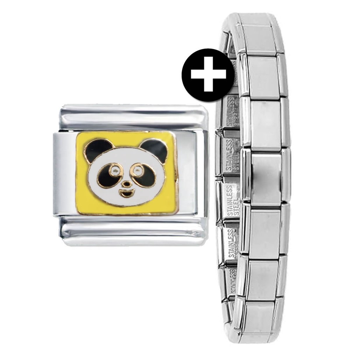 Schakel Bedel - Panda Beer - plus armband - 9mm - Charm - Geschikt voor Nomination armband - Italiaans Schakelarmband
