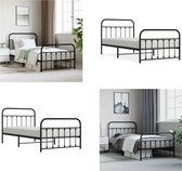 vidaXL Bedframe met hoofd- en voeteneinde metaal zwart 107x203 cm - Bedframe - Bedframes - Eenpersoonsbed - Bed