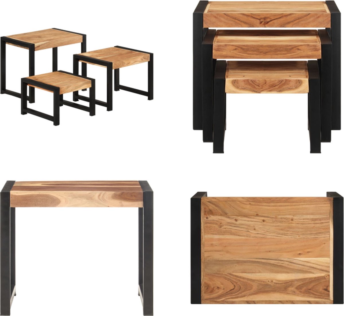 vidaXL Tafeltjesset - 3 - st - massief - hout Bruin
