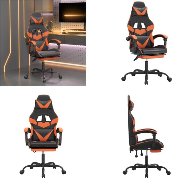 vidaXL Gamestoel draaibaar met voetensteun kunstleer zwart en oranje - Gamingstoel - Gamingstoelen - Televisiestoel - Racingstoel