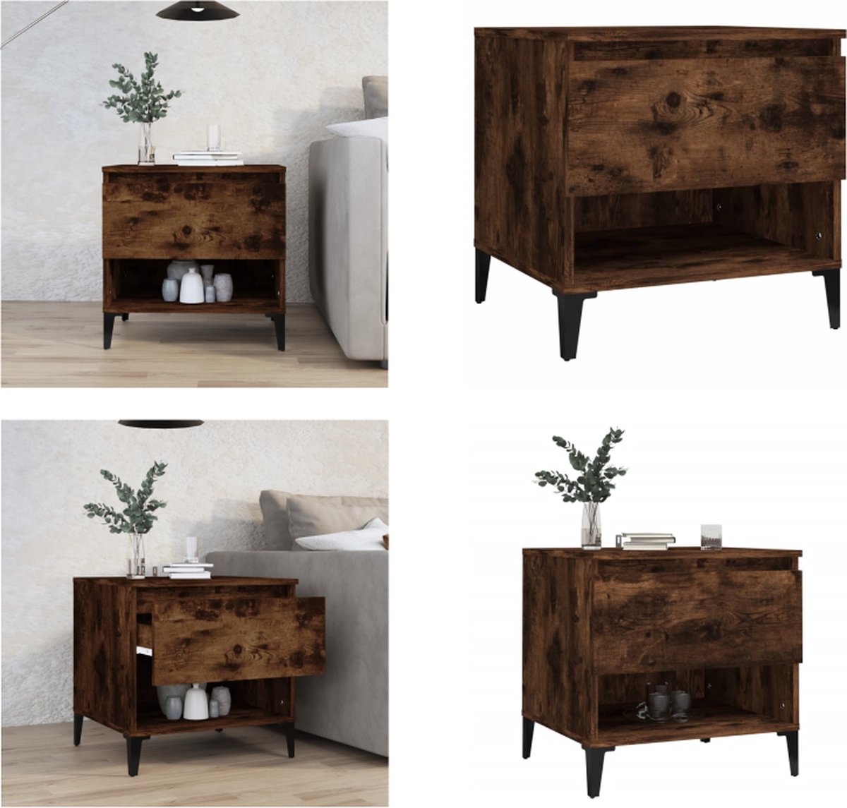 vidaXL Bijzettafel - 50x46x50 - cm - bewerkt - hout - gerookt - eikenkleurig