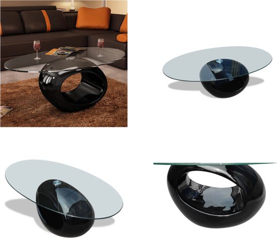 vidaXL Salontafel met ovale glazen tafelblad hoogglans zwart - Salontafel - Salontafels - Salon Tafel - Salon Tafels