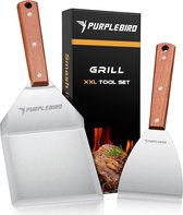 Grillspatelset van roestvrij staal, plancha spatelset met grote grillspatel voor smash burgers, grillgeschenken voor mannen