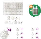 vidaXL Ensemble de boules de Noël 100 pièces Crochets pour boules de Noël blancs avec kit d'entretien