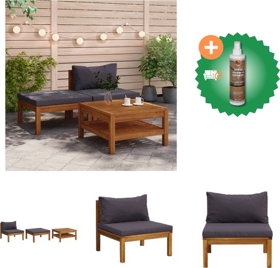 VidaXL - Ensemble Salon Jardin 3 Pièces En Bois D'Acacia Massif - Table + 2 Fauteuils - Style Rustique - Capacité 300 Kg - Crème