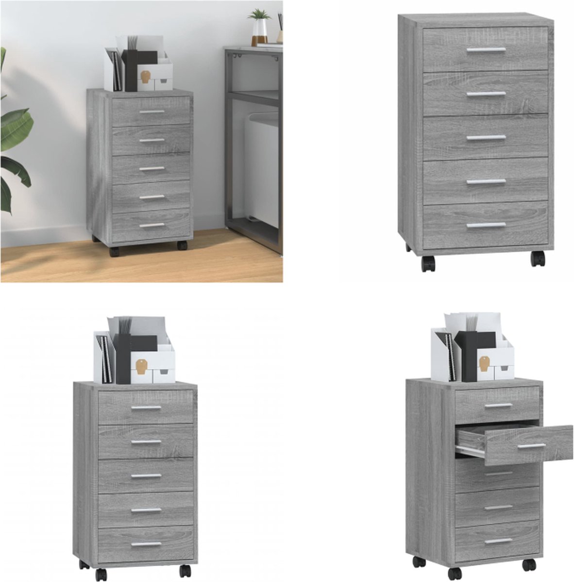 vidaXL Ladekast - met - wieltjes - bewerkt - hout - grijs - sonoma - eiken grijs sonoma eiken