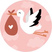 20 Stickers Ooievaar Roze - Sluitsticker envelop - baby geboren - kraamcadeau - geboortekaart - wensetiket - meisje - geboortepost - Hippekaartjeswinkel