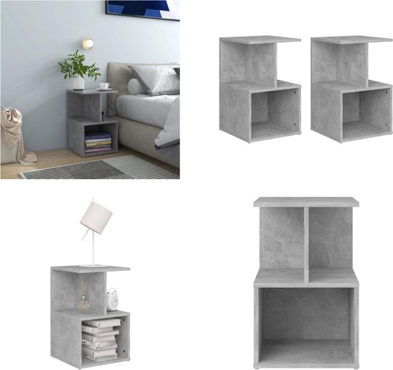 vidaXL Nachtkastjes 2 st 30,5x30x30 cm spaanplaat betongrijs