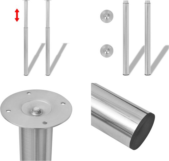 vidaXL Tafelpoten telescopisch geborsteld nikkel 710 mm - 1100 mm 2 st - Tafelpoot - Tafelpoten - Tafel Poot - Tafel Poten