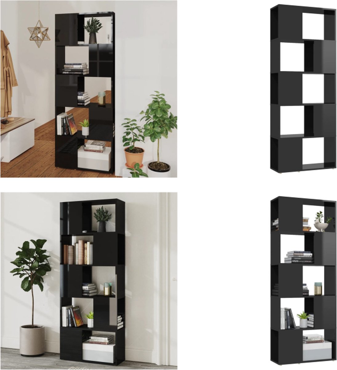 VidaXL Boekenkast/kamerscherm 60x30x167,5 cm massief grenenhout zwart