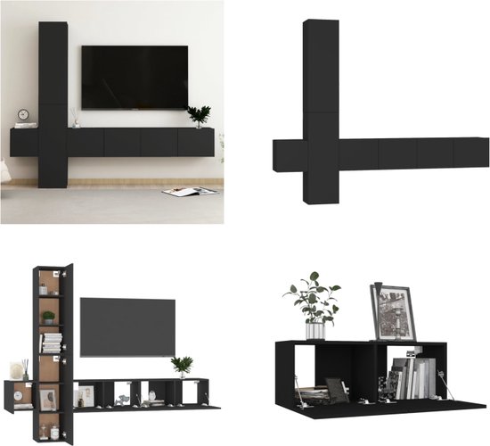vidaXL 5-delige Tv-meubelset spaanplaat zwart - Tv-meubelset - Tv-meubelsets - Tv Meubelset - Tv Meubelsets