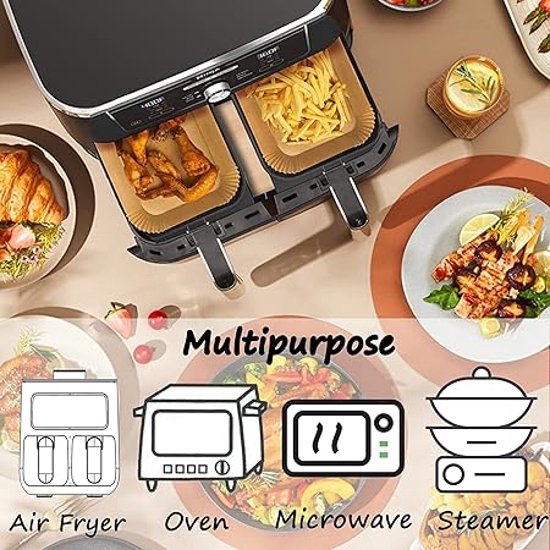 VOSSOT 120 stuks bakpapier voor heteluchtfriteuse, rechthoekig, 22