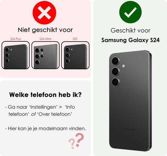 Coque adaptée pour Samsung S24, coque arrière en Siliconen avec 2 films de protection d'écran – Wit