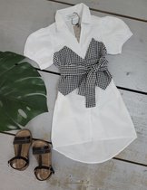 Witte blouse jurk met zwart witte geblokte midden print meiden meisjes soepel voorjaar zomer maat 10/10Y