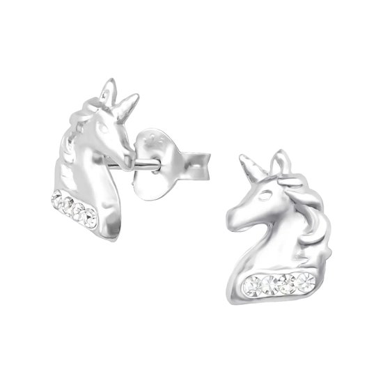 Aramat jewels ® - Kinder oorbellen unicorn eenhoorn 925 zilver kristal transparant 6mm x 9mm