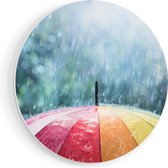 Artaza Forex Muurcirkel Regenboog Paraplu met Regen - 50x50 cm - Klein - Wandcirkel - Rond Schilderij - Muurdecoratie Cirkel
