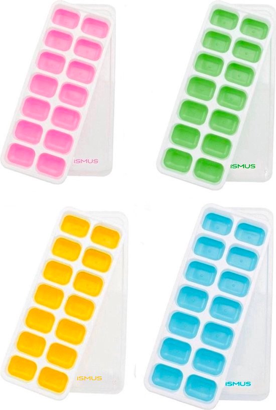Minismus Siliconen IJsblokjesvorm met deksel - 4 Stuks - BPA Vrij - Herbruikbaar - IJsblokjes zijn makkelijk uit te drukken